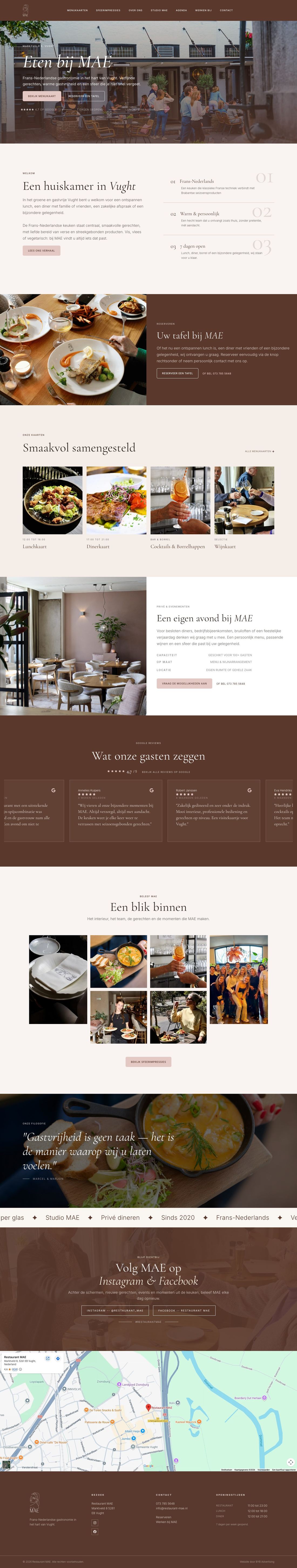 Homepage van Restaurant MAE, gebouwd door Yuri van Dorst