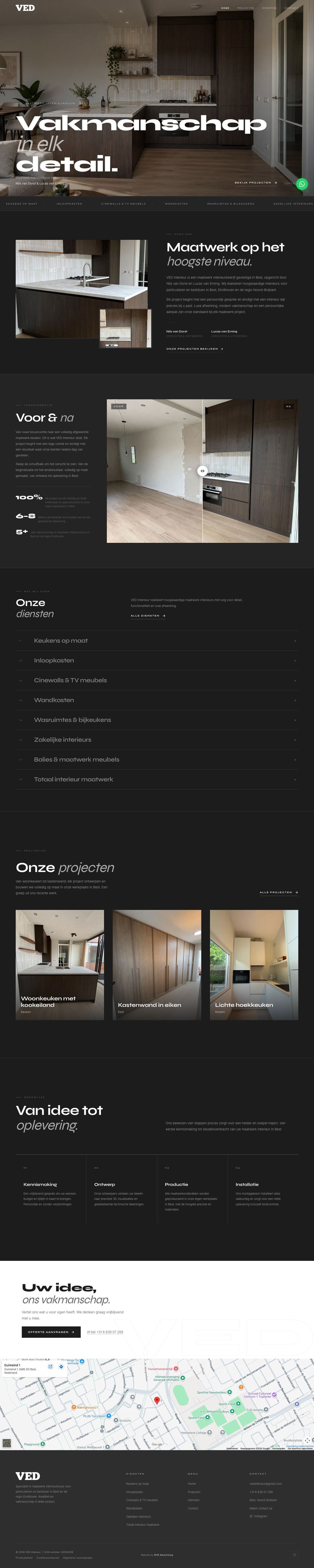 Homepage van VED Interieur, gebouwd door Yuri van Dorst