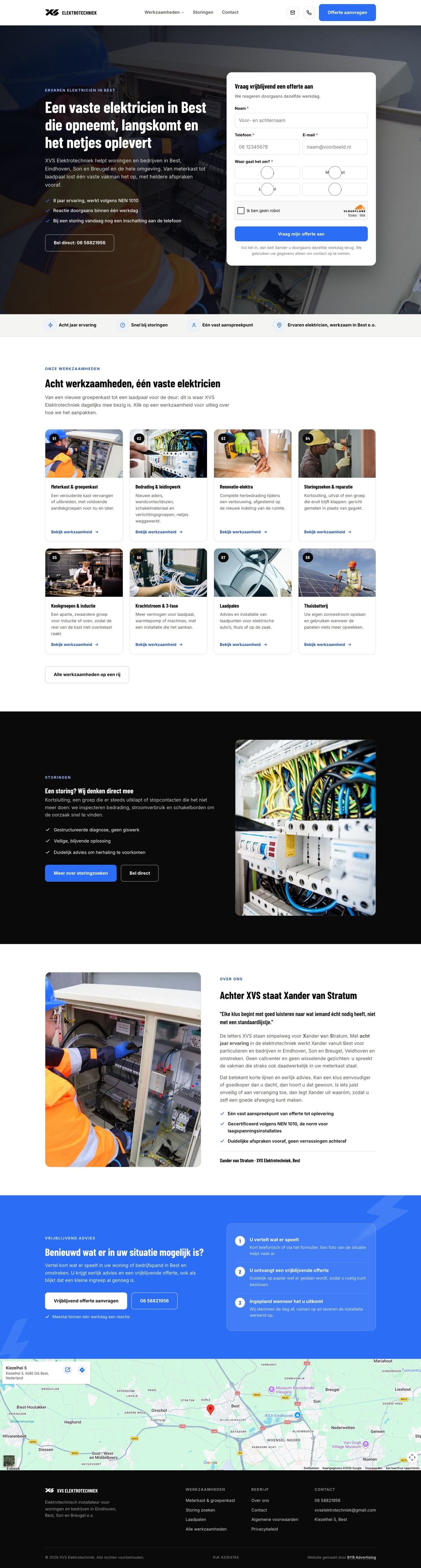 Homepage van XVS Elektrotechniek, gebouwd door Yuri van Dorst